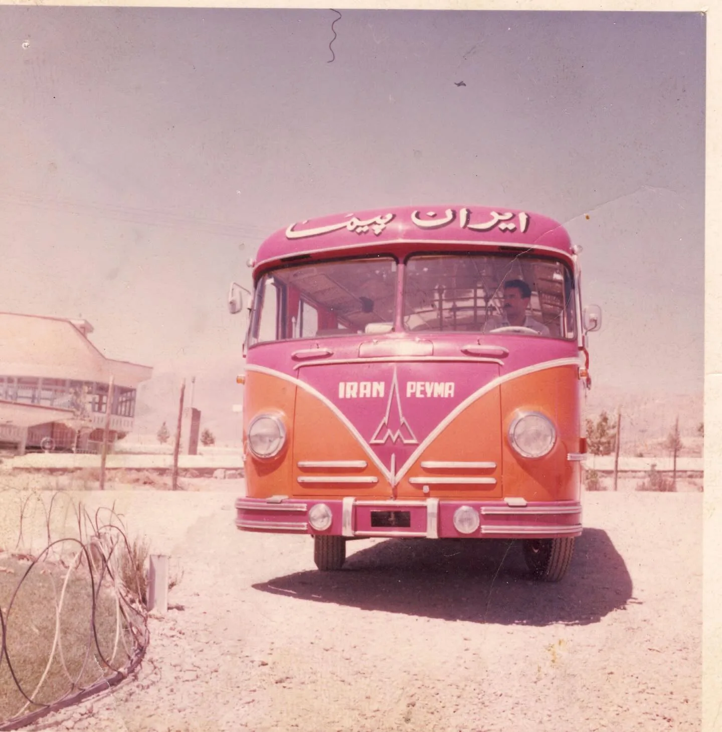 First Iranpeyma-built bus, 1963, with Lutfollah Namdari Zandi at the wheel